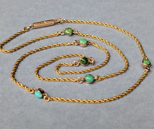 ANTIQUE 9CT GOLD NECKLACE CHAIN WITH TURQUOISE - ADDITIONAL PHOTO 1