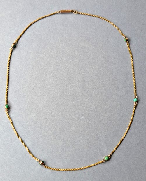 ANTIQUE 9CT GOLD NECKLACE CHAIN WITH TURQUOISE - ADDITIONAL PHOTO 2
