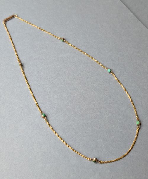ANTIQUE 9CT GOLD NECKLACE CHAIN WITH TURQUOISE - ADDITIONAL PHOTO 3