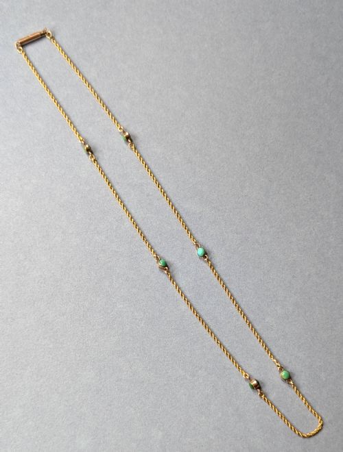ANTIQUE 9CT GOLD NECKLACE CHAIN WITH TURQUOISE - ADDITIONAL PHOTO 4