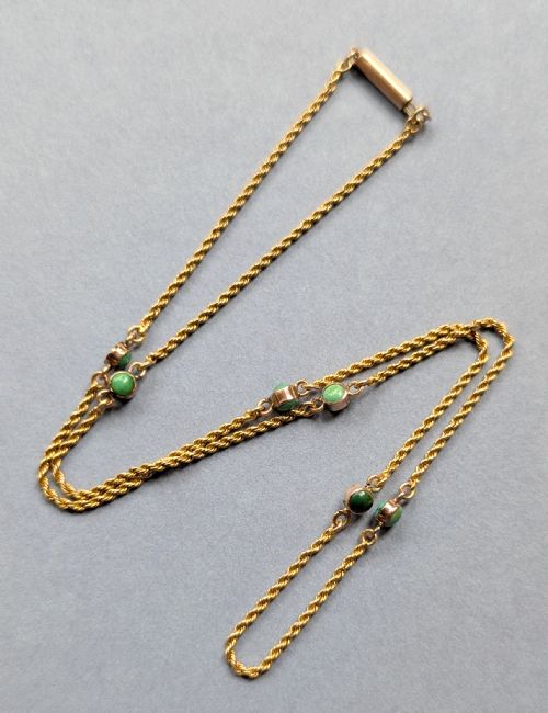 ANTIQUE 9CT GOLD NECKLACE CHAIN WITH TURQUOISE - ADDITIONAL PHOTO 5