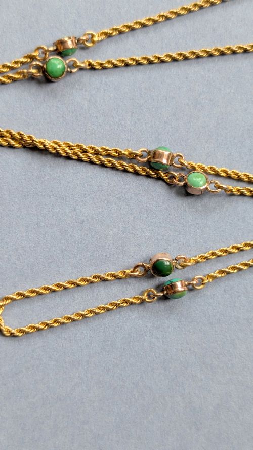 ANTIQUE 9CT GOLD NECKLACE CHAIN WITH TURQUOISE - ADDITIONAL PHOTO 6
