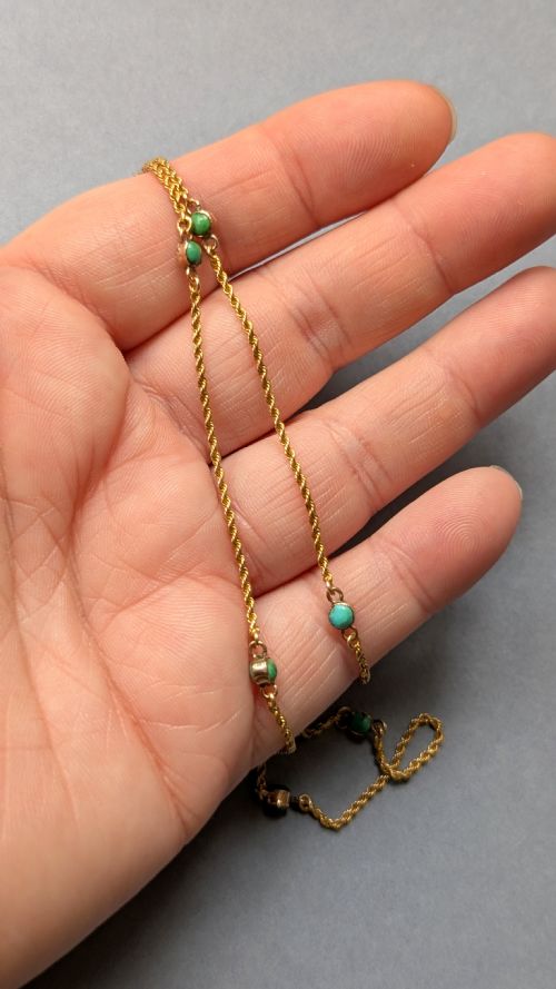 ANTIQUE 9CT GOLD NECKLACE CHAIN WITH TURQUOISE - ADDITIONAL PHOTO 7
