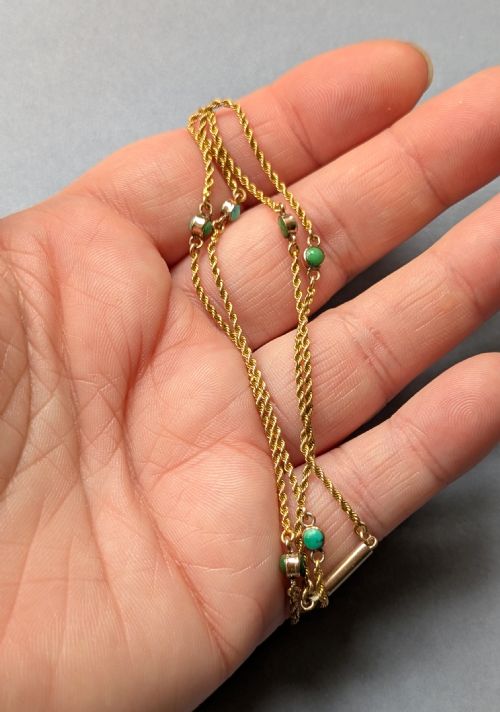 ANTIQUE 9CT GOLD NECKLACE CHAIN WITH TURQUOISE - ADDITIONAL PHOTO 8