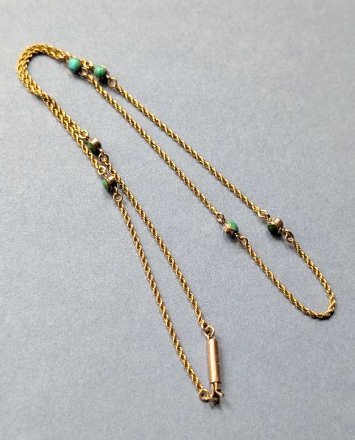 ANTIQUE 9CT GOLD NECKLACE CHAIN WITH TURQUOISE - ADDITIONAL PHOTO 9