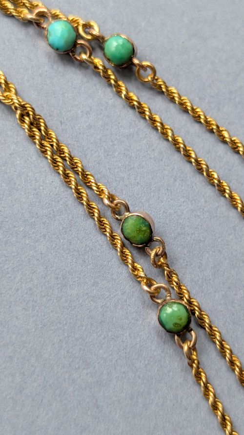 ANTIQUE 9CT GOLD NECKLACE CHAIN WITH TURQUOISE - ADDITIONAL PHOTO 10