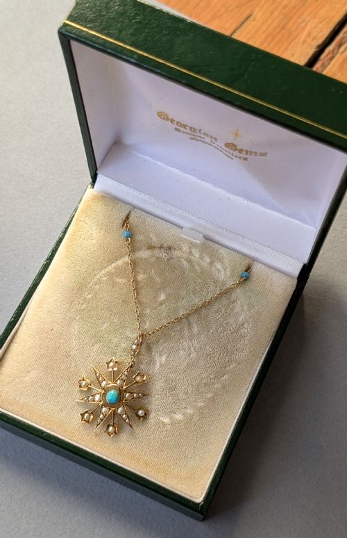 VICTORIAN 9CT GOLD TURQUOISE STAR PENDANT AND CHAIN - ADDITIONAL PHOTO 11