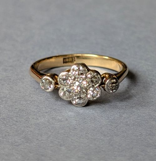 ANTIQUE 18CT GOLD DIAMOND DAISY CLUSTER RING - ADDITIONAL PHOTO 2