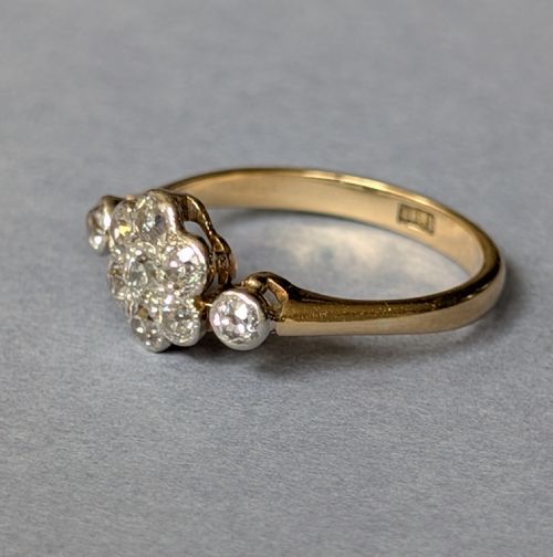 ANTIQUE 18CT GOLD DIAMOND DAISY CLUSTER RING - ADDITIONAL PHOTO 5