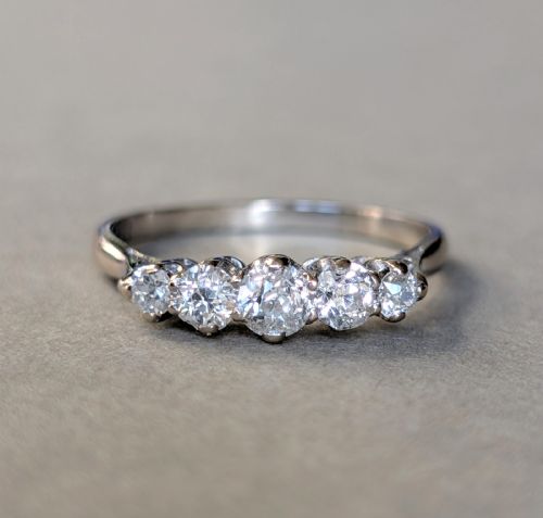 antique 18ct gold diamond five stone ring - CATEGORY: ANTIQUE JEWELLERY - DATED 1920