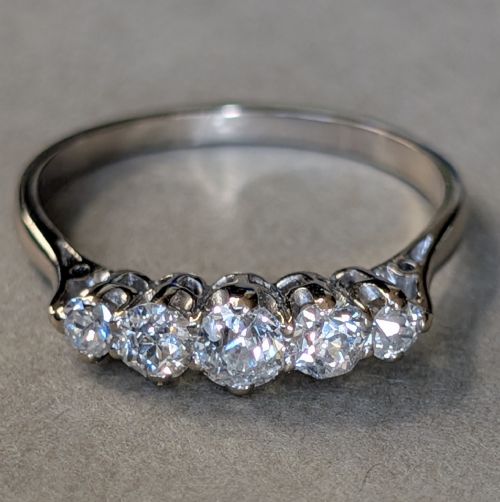 ANTIQUE 18CT GOLD DIAMOND FIVE STONE RING - ADDITIONAL PHOTO 2