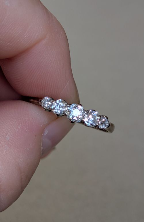 ANTIQUE 18CT GOLD DIAMOND FIVE STONE RING - ADDITIONAL PHOTO 3