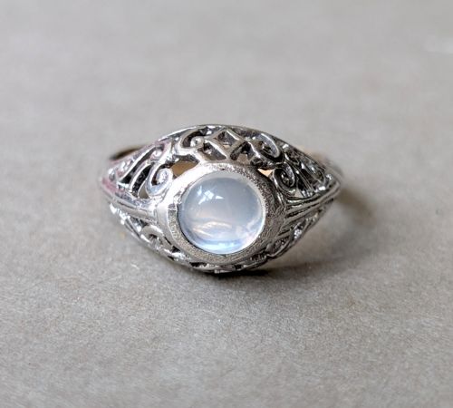 ANTIQUE 9CT GOLD AND SILVER MOONSTONE RING - ADDITIONAL PHOTO 1