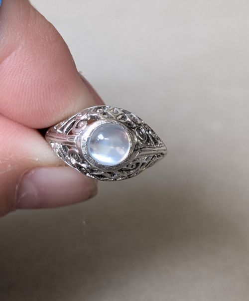 ANTIQUE 9CT GOLD AND SILVER MOONSTONE RING - ADDITIONAL PHOTO 2