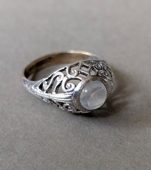 ANTIQUE 9CT GOLD AND SILVER MOONSTONE RING - ADDITIONAL PHOTO 4
