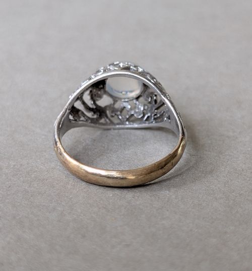 ANTIQUE 9CT GOLD AND SILVER MOONSTONE RING - ADDITIONAL PHOTO 6