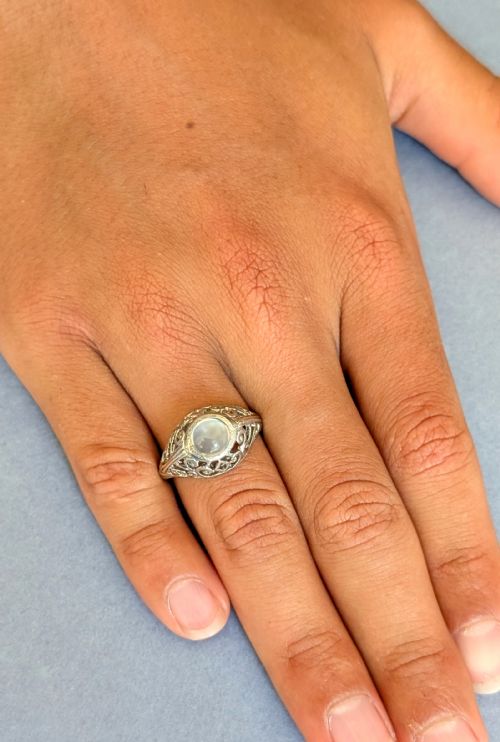 ANTIQUE 9CT GOLD AND SILVER MOONSTONE RING - ADDITIONAL PHOTO 7