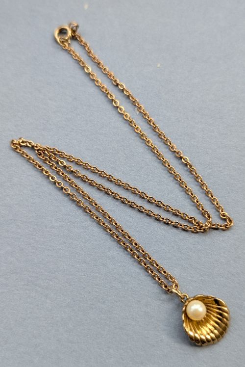 VINTAGE 9CT GOLD SHELL PEARL PENDANT - ADDITIONAL PHOTO 3