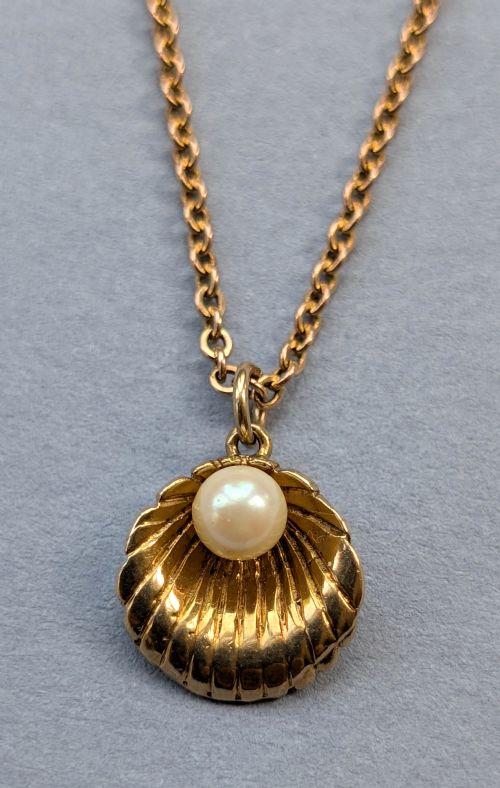 VINTAGE 9CT GOLD SHELL PEARL PENDANT - ADDITIONAL PHOTO 4