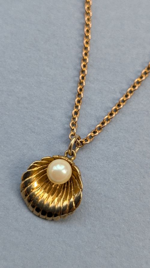 VINTAGE 9CT GOLD SHELL PEARL PENDANT - ADDITIONAL PHOTO 5