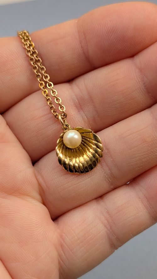 VINTAGE 9CT GOLD SHELL PEARL PENDANT - ADDITIONAL PHOTO 6