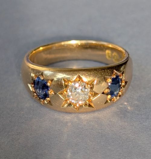 HEAVY VICTORIAN 18CT GOLD SAPPHIRE GYPSY RING C1897 - ADDITIONAL PHOTO 2