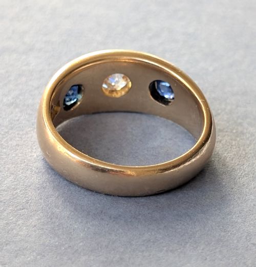 HEAVY VICTORIAN 18CT GOLD SAPPHIRE GYPSY RING C1897 - ADDITIONAL PHOTO 4