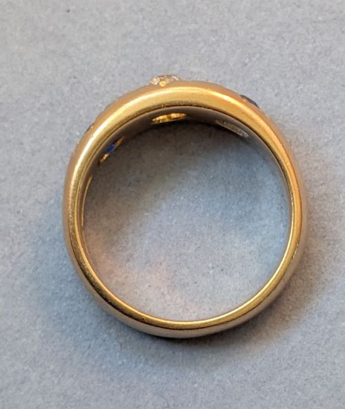 HEAVY VICTORIAN 18CT GOLD SAPPHIRE GYPSY RING C1897 - ADDITIONAL PHOTO 7