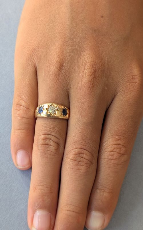 HEAVY VICTORIAN 18CT GOLD SAPPHIRE GYPSY RING C1897 - ADDITIONAL PHOTO 11