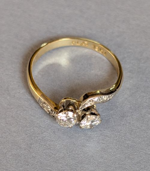 ANTIQUE 18CT GOLD PLATINUM DIAMOND 'TOI ET MOI' ENGAGEMENT RING - ADDITIONAL PHOTO 6
