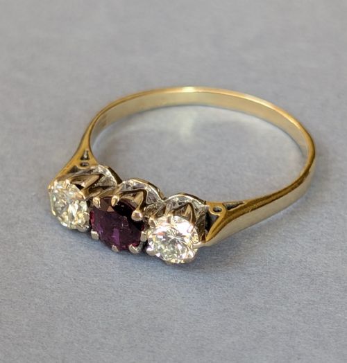 VINTAGE 18CT GOLD DIAMOND RUBY RING - ADDITIONAL PHOTO 5