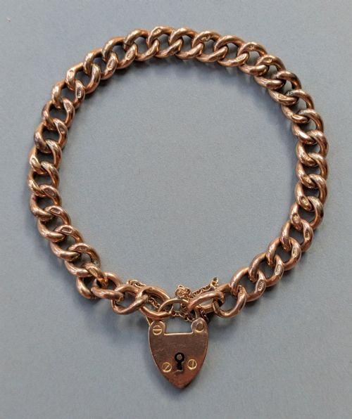 Beautiful Edwardian 9ct Rose Gold Curb Chain with Padlock 1904