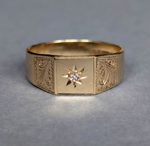 Vintage 9ct Gold Signet Ring, Mans Wedding Band C1966