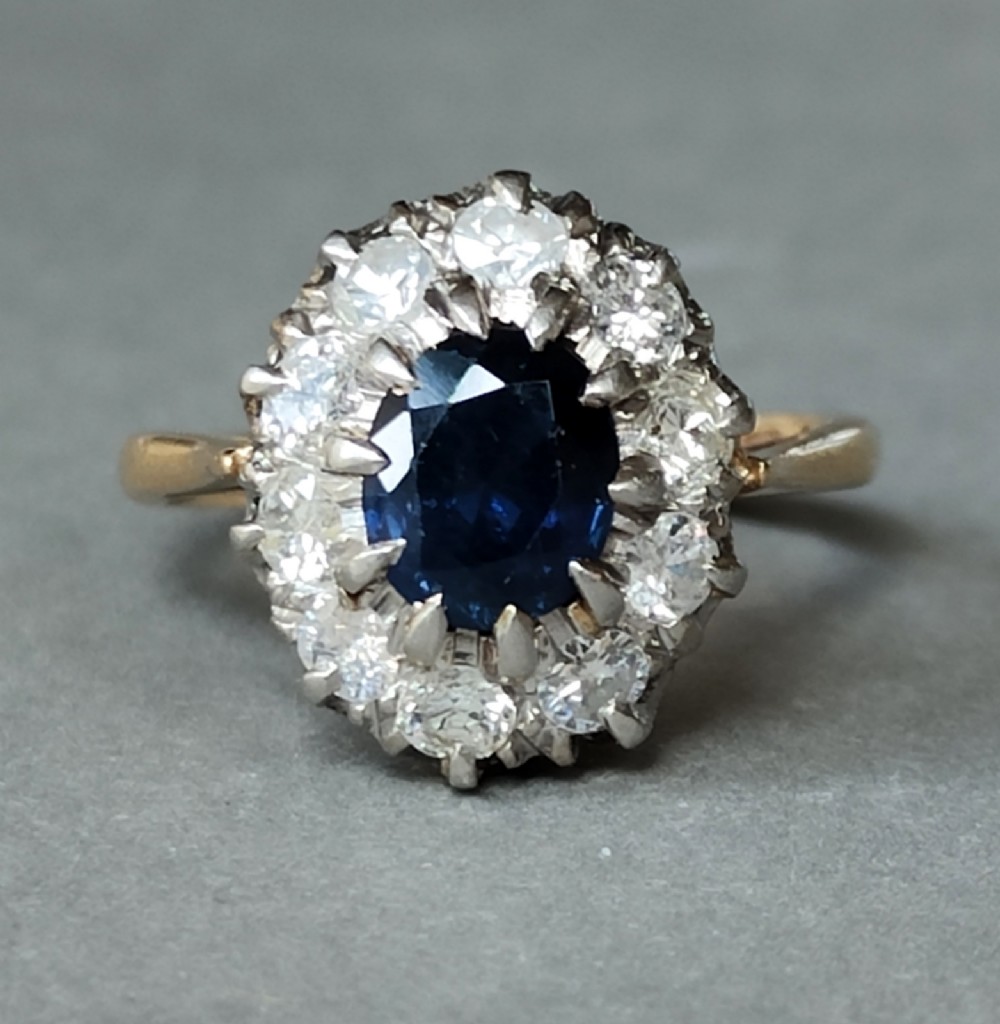 Art Deco 18ct gold sapphire diamond engagement ring 'Lady Diana' Style