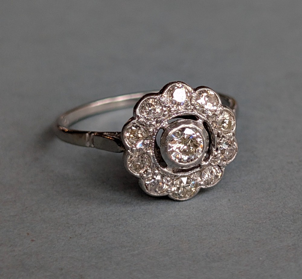 Art Deco platinum old cut diamond ring View VI