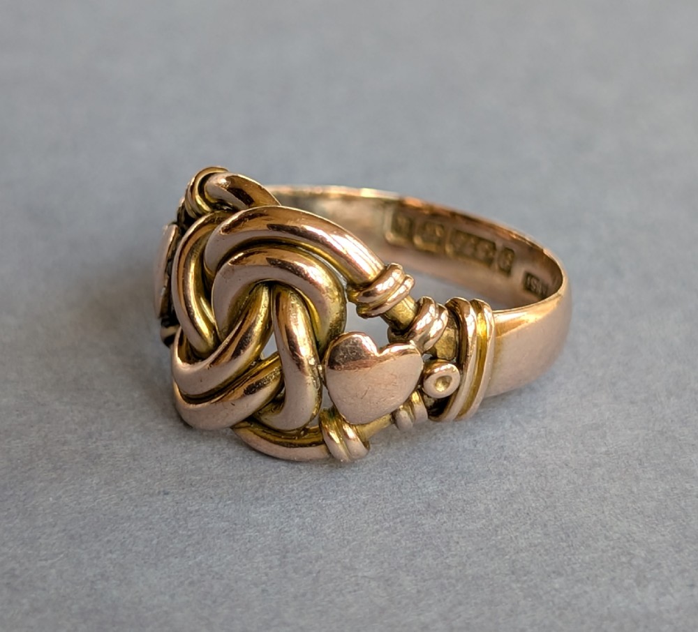 Heavy Edwardian 9ct Gold Lovers knot ring c1909 View V