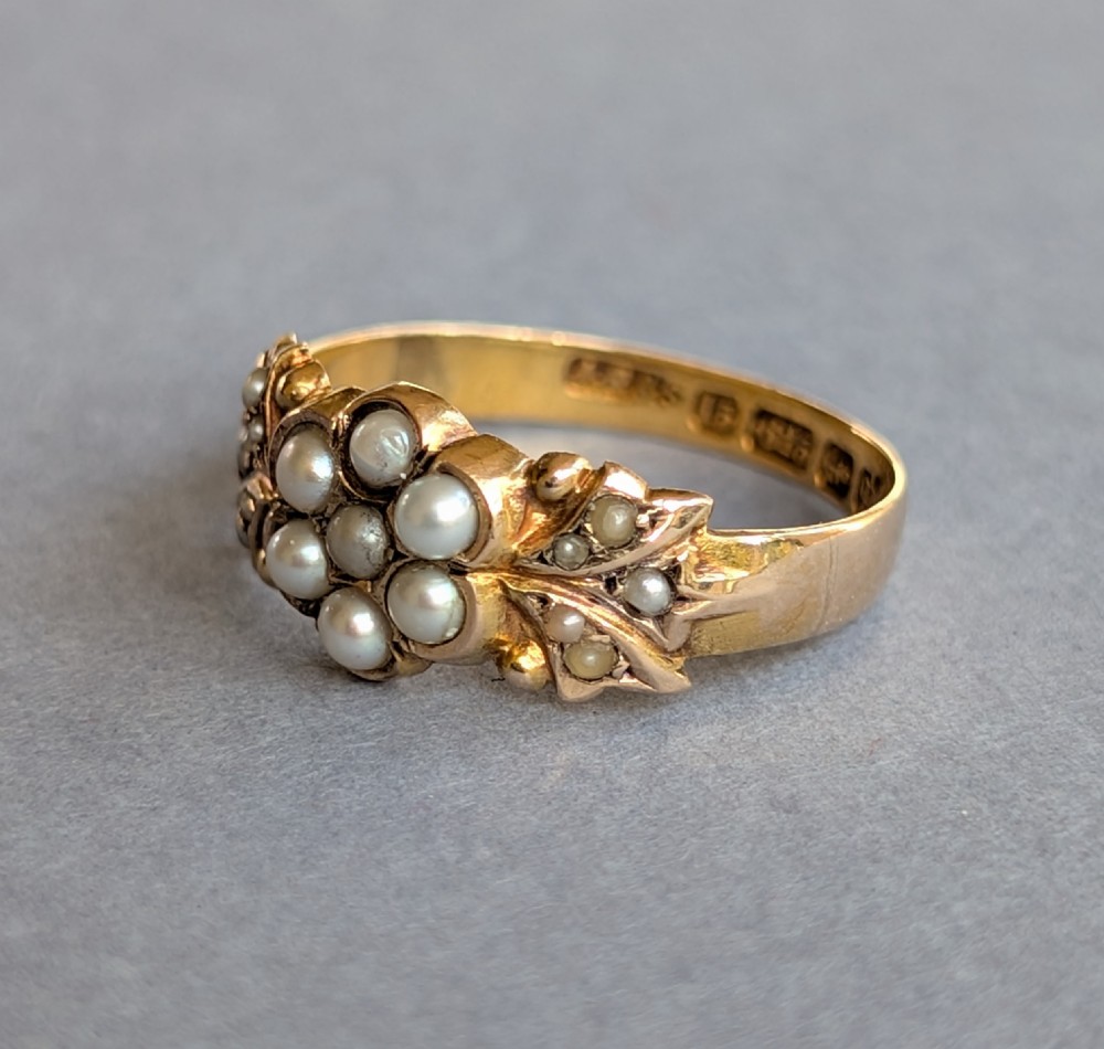 Victorian 15ct Gold Pearl Flower Ring c1890 View III