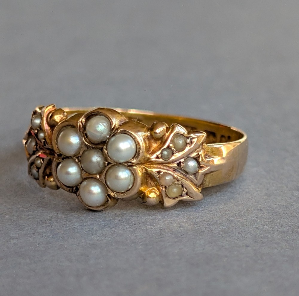Victorian 15ct Gold Pearl Flower Ring c1890 View VI