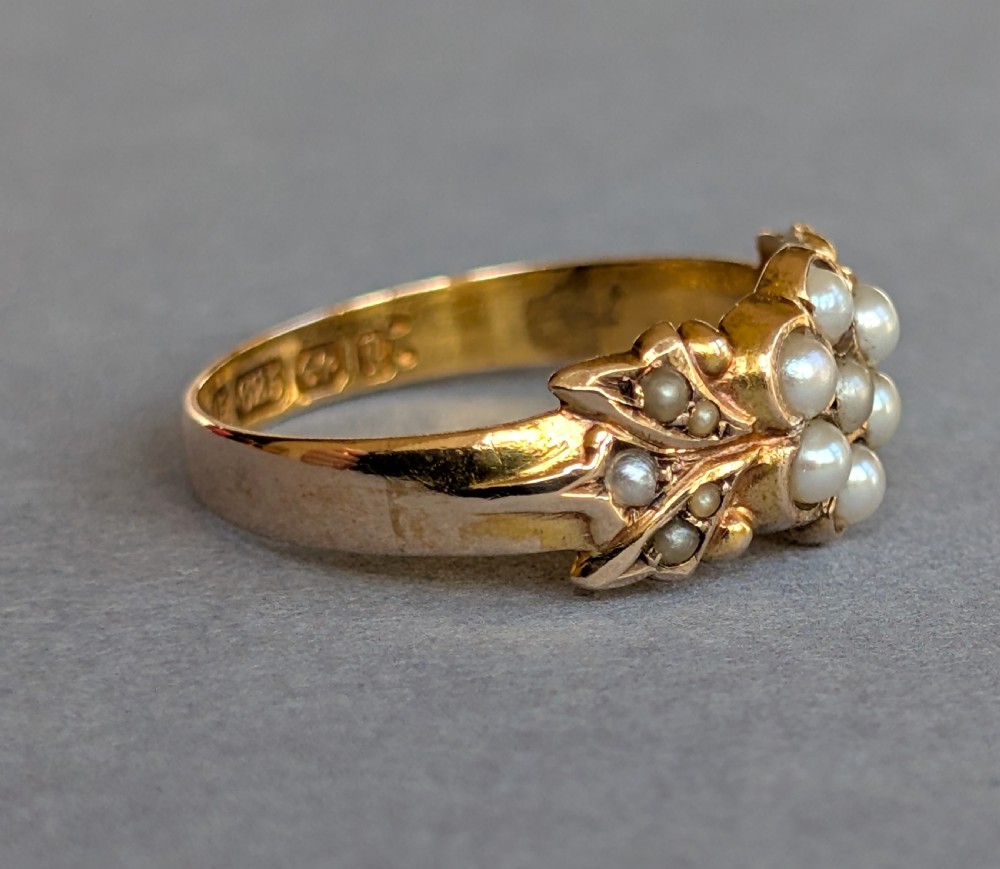 Victorian 15ct Gold Pearl Flower Ring c1890 View VII