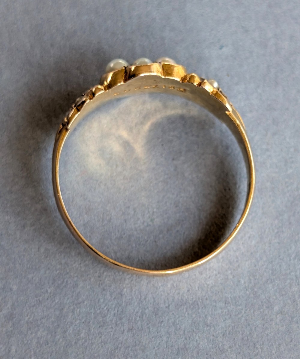 Victorian 15ct Gold Pearl Flower Ring c1890 View VIII