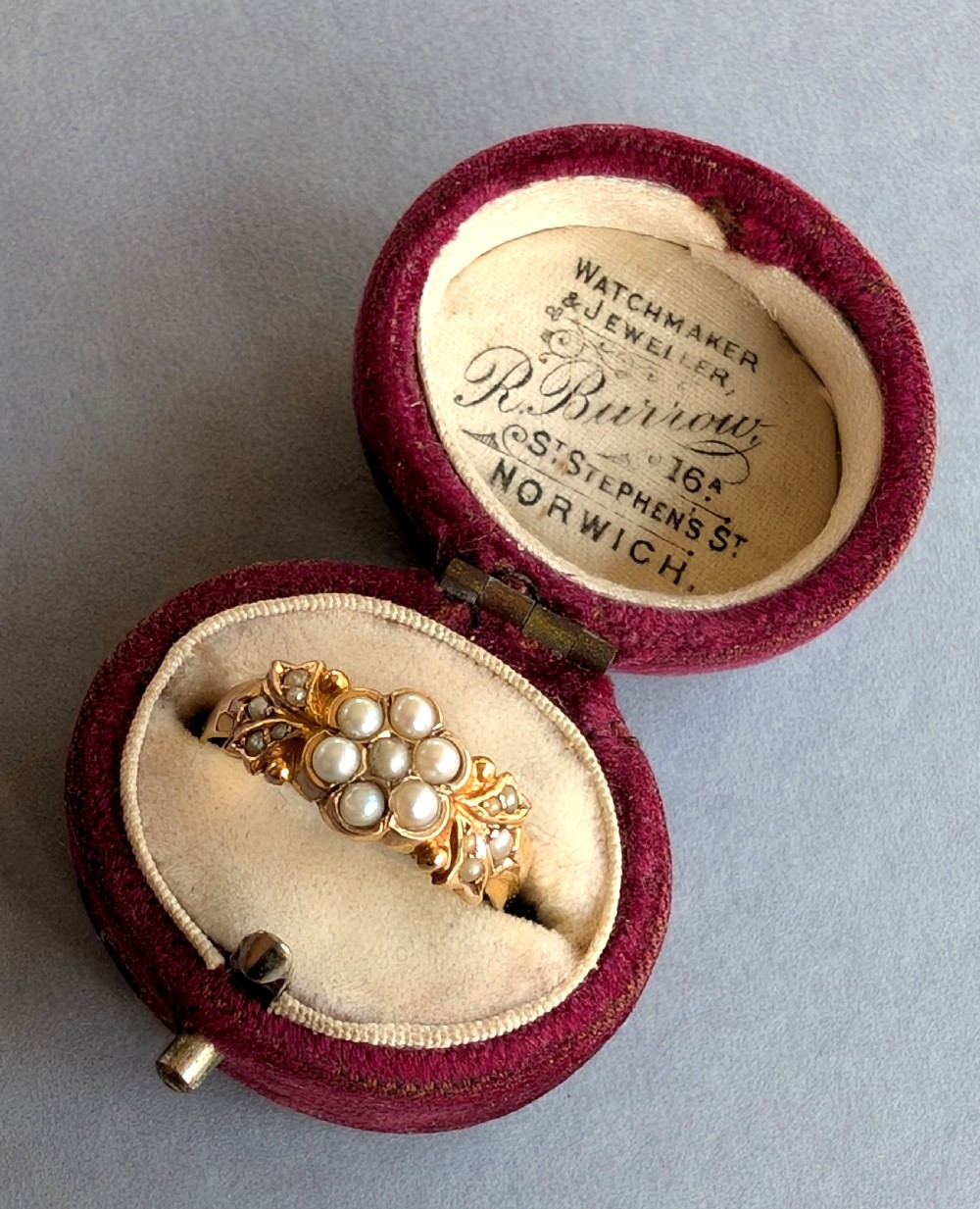 Victorian 15ct Gold Pearl Flower Ring c1890 View XI