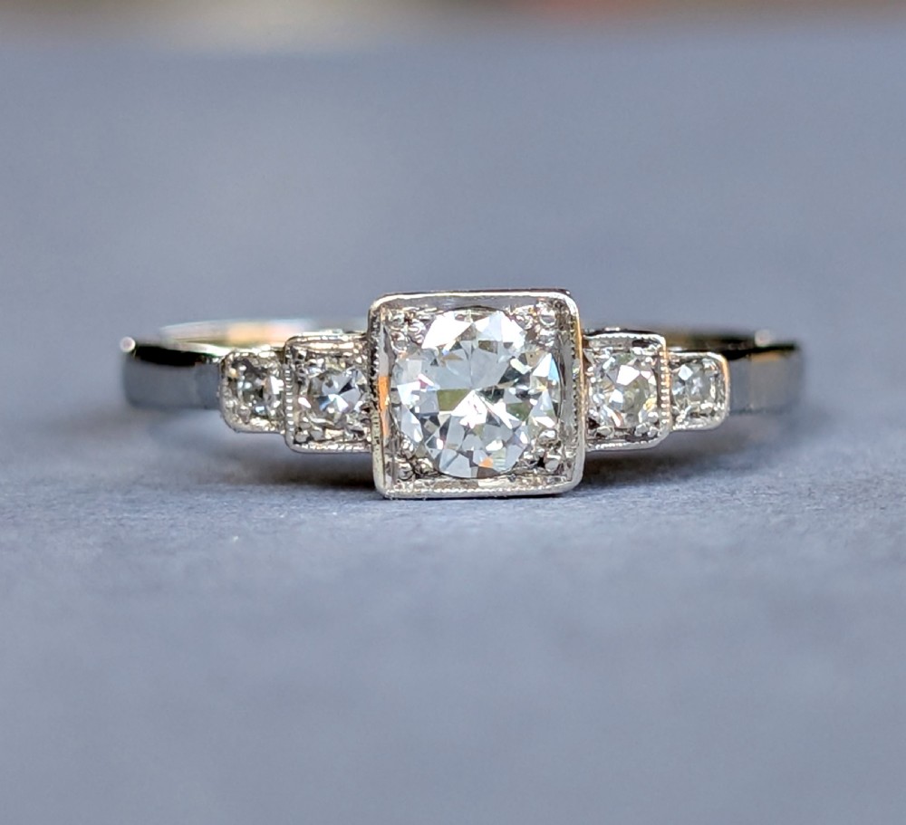 Art Deco 18ct gold Platinum Diamond Solitaire Engagement Ring