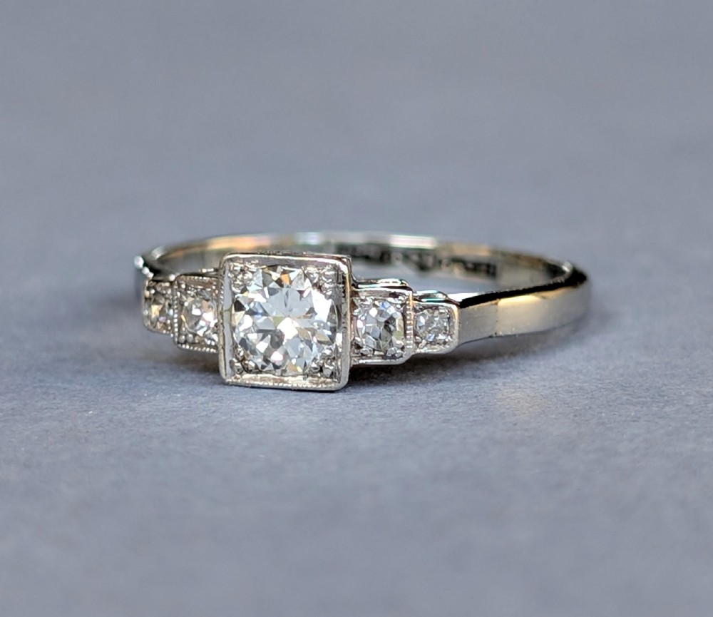 Art Deco 18ct gold Platinum Diamond Solitaire Engagement Ring View II