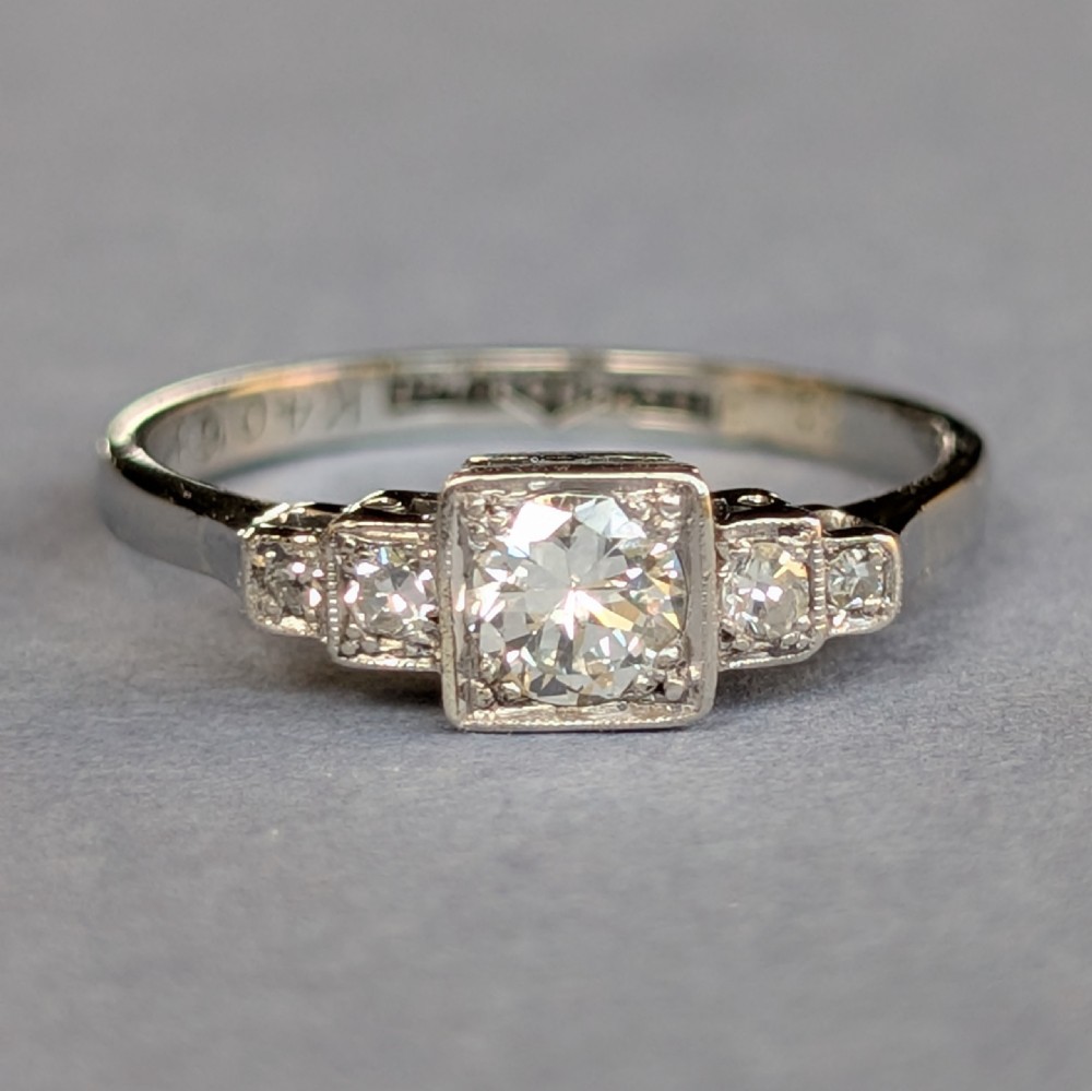 Art Deco 18ct gold Platinum Diamond Solitaire Engagement Ring View III