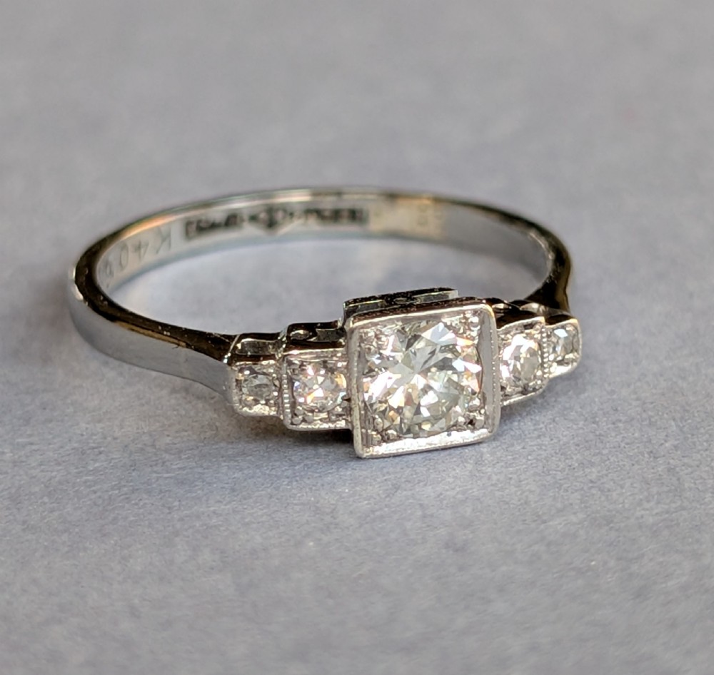 Art Deco 18ct gold Platinum Diamond Solitaire Engagement Ring View IV