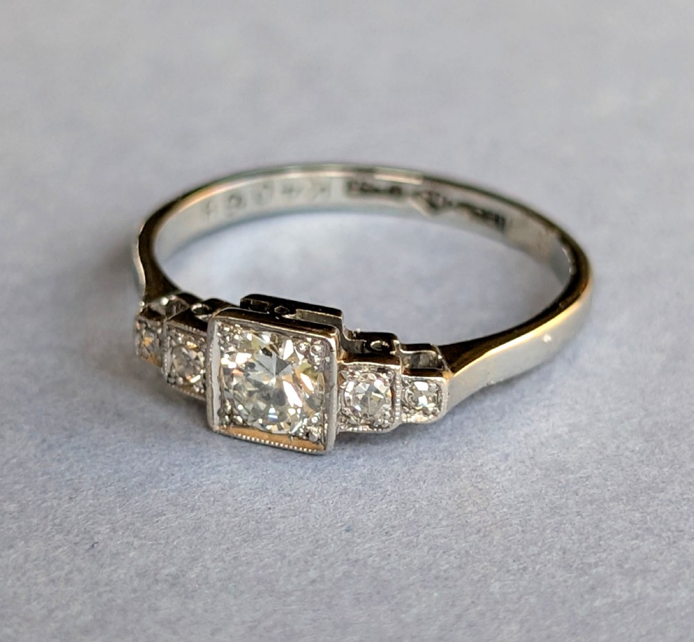 Art Deco 18ct gold Platinum Diamond Solitaire Engagement Ring View VII