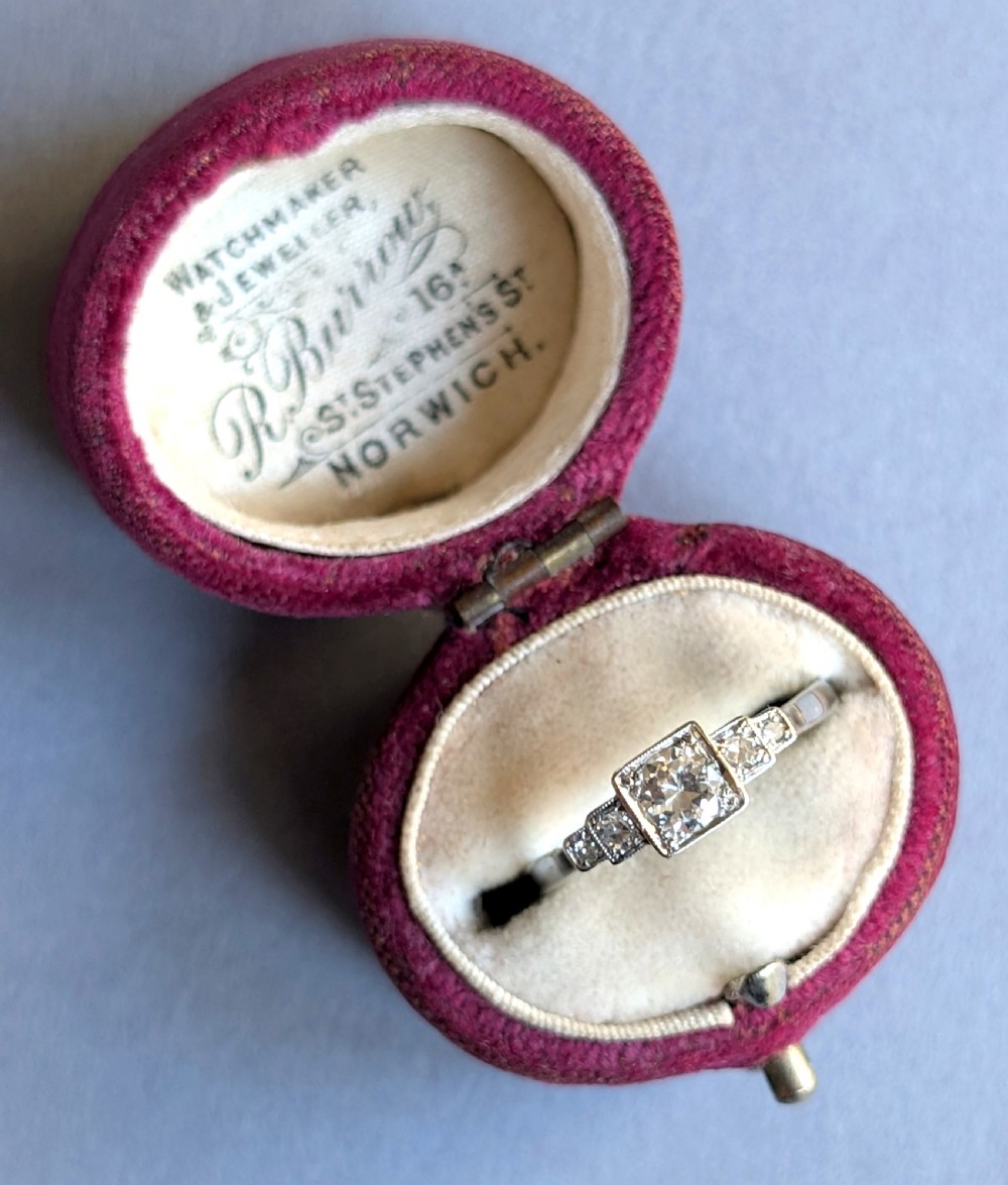 Art Deco 18ct gold Platinum Diamond Solitaire Engagement Ring View VIII