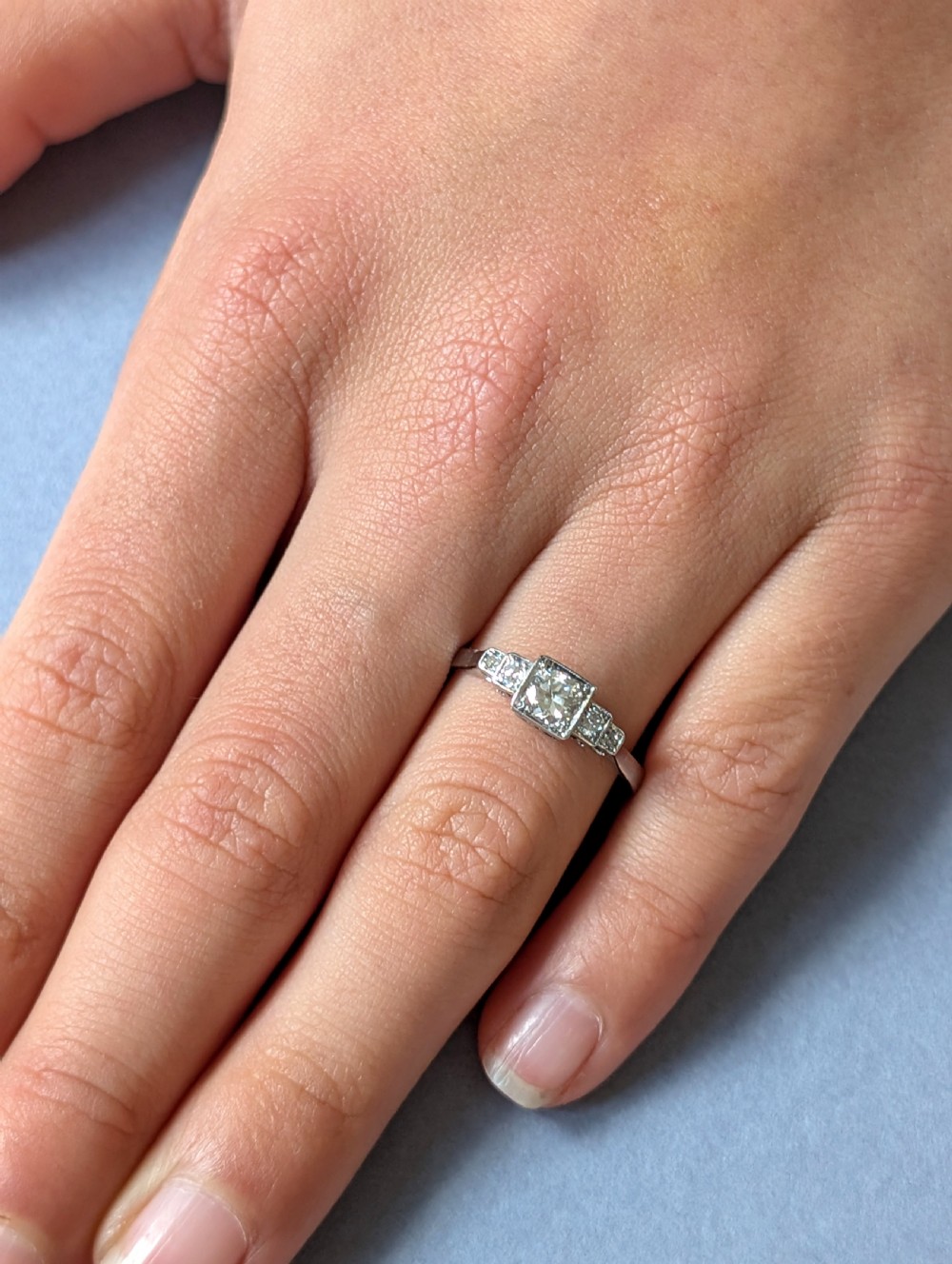 Art Deco 18ct gold Platinum Diamond Solitaire Engagement Ring View IX