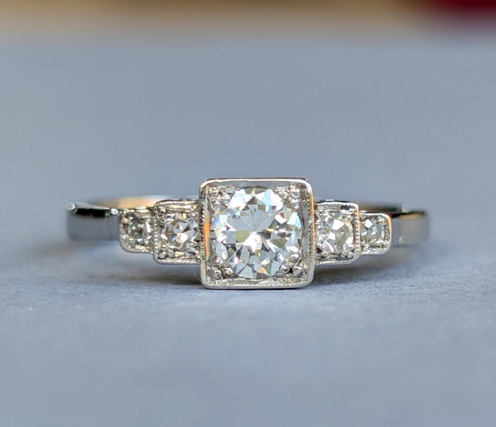 Art Deco 18ct gold Platinum Diamond Solitaire Engagement Ring View XI