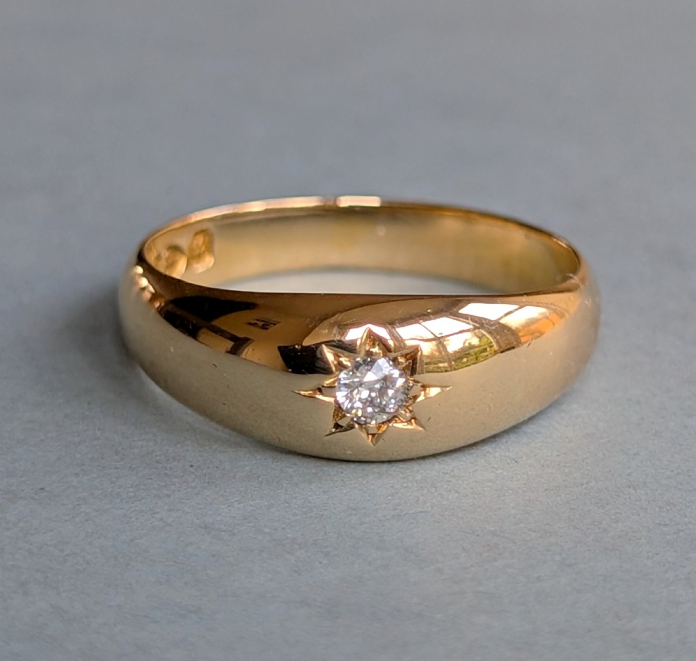 Heavy Antique 18ct Gold Diamond Gypsy Ring c1900 View II